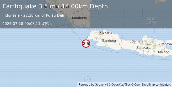 Earthquake JAVA, INDONESIA (3.5 m) (2025-07-28 00:03:11 UTC)