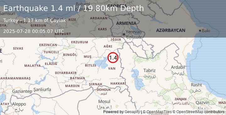 Earthquake EASTERN TURKEY (1.4 ml) (2025-07-28 00:05:07 UTC)