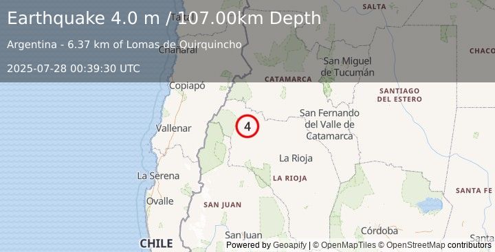Earthquake LA RIOJA, ARGENTINA (4.0 m) (2025-07-28 00:39:30 UTC)