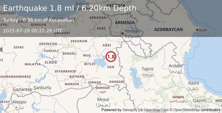 Earthquake EASTERN TURKEY (1.8 ml) (2025-07-28 00:22:26 UTC)