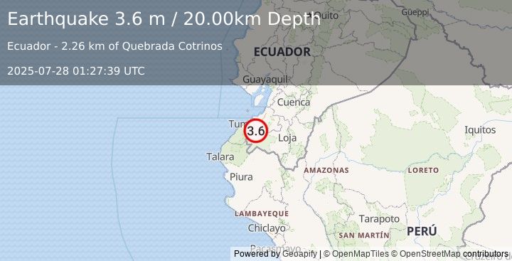 Earthquake PERU-ECUADOR BORDER REGION (3.7 m) (2025-07-28 01:27:38 UTC)