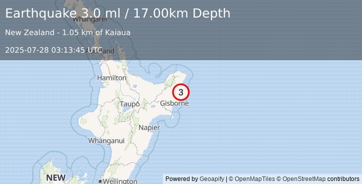 Earthquake OFF E. COAST OF N. ISLAND, N.Z. (3.0 ml) (2025-07-28 03:13:45 UTC)