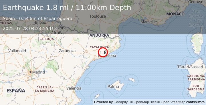 Earthquake SPAIN (1.8 ml) (2025-07-28 04:24:55 UTC)