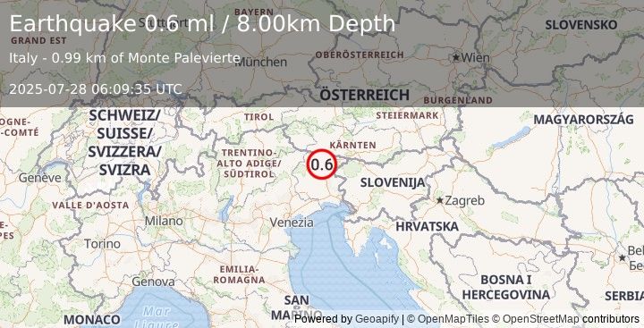 Earthquake NORTHERN ITALY (0.6 ml) (2025-07-28 06:09:35 UTC)