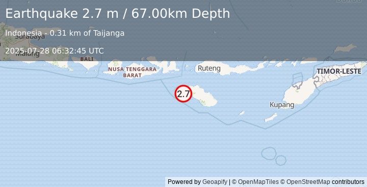 Earthquake SUMBA REGION, INDONESIA (2.7 m) (2025-07-28 06:32:45 UTC)