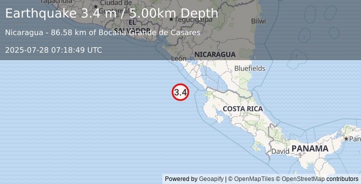 Earthquake OFF COAST OF COSTA RICA (3.4 m) (2025-07-28 07:18:49 UTC)