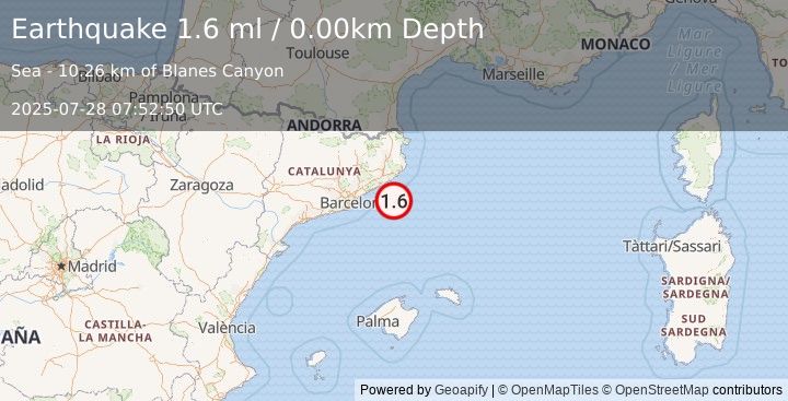 Earthquake SPAIN (1.6 ml) (2025-07-28 07:52:50 UTC)