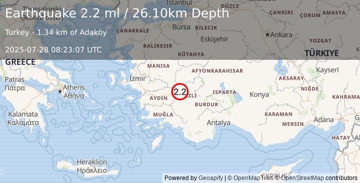 Earthquake WESTERN TURKEY (2.2 ml) (2025-07-28 08:23:07 UTC)