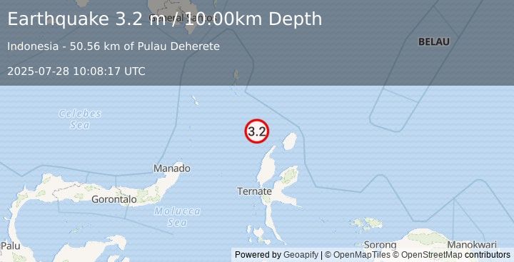Earthquake MOLUCCA SEA (3.2 m) (2025-07-28 10:08:17 UTC)