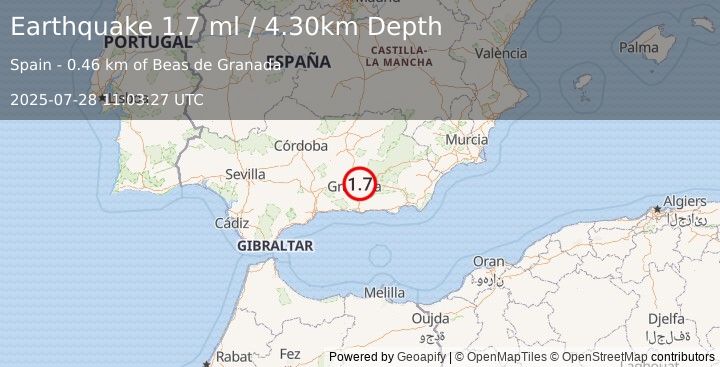 Earthquake SPAIN (1.7 ml) (2025-07-28 11:03:27 UTC)