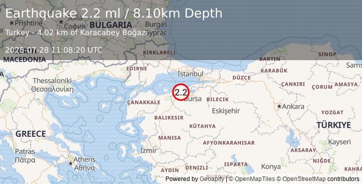 Earthquake WESTERN TURKEY (2.2 ml) (2025-07-28 11:08:20 UTC)
