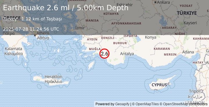 Earthquake WESTERN TURKEY (2.6 ml) (2025-07-28 11:24:56 UTC)
