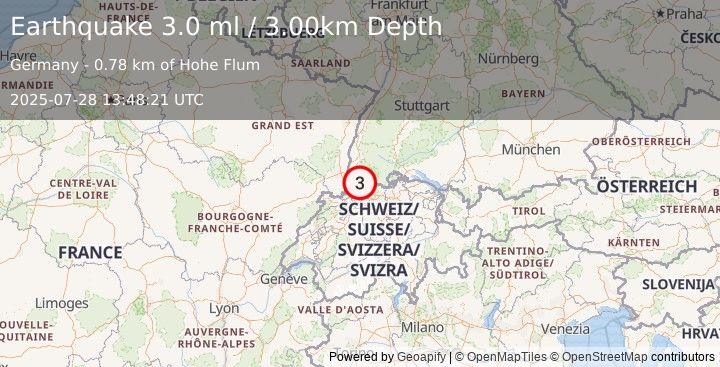 Earthquake FRANCE-GERMANY BORDER REGION (3.0 ml) (2025-07-28 13:48:21 UTC)