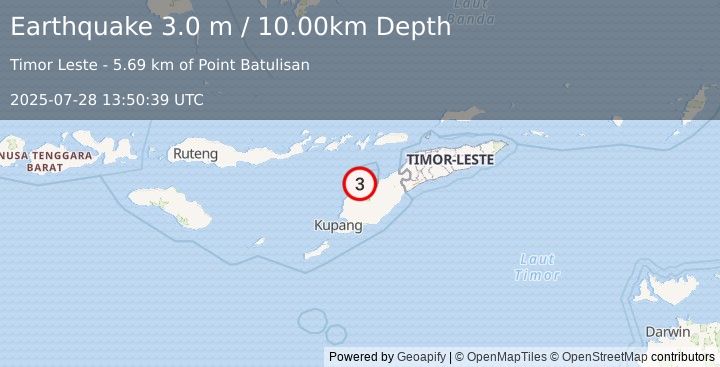 Earthquake TIMOR REGION (3.0 m) (2025-07-28 13:50:39 UTC)