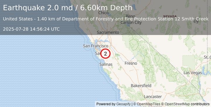 Earthquake NORTHERN CALIFORNIA (2.0 md) (2025-07-28 14:56:24 UTC)