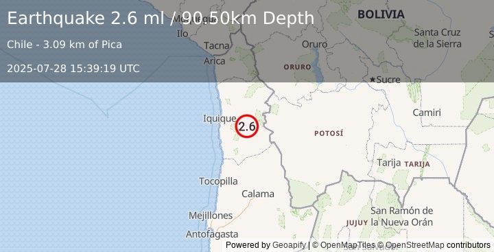 Earthquake TARAPACA, CHILE (2.6 ml) (2025-07-28 15:39:19 UTC)