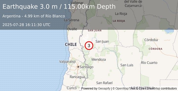 Earthquake SAN JUAN, ARGENTINA (3.0 m) (2025-07-28 16:11:30 UTC)