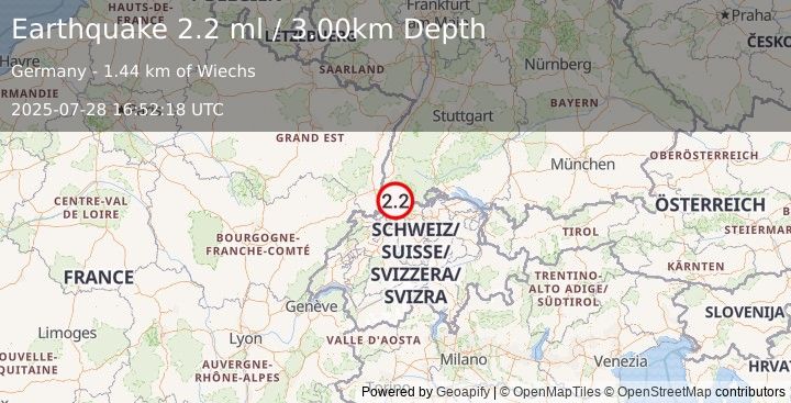 Earthquake FRANCE-GERMANY BORDER REGION (2.2 ml) (2025-07-28 16:52:17 UTC)