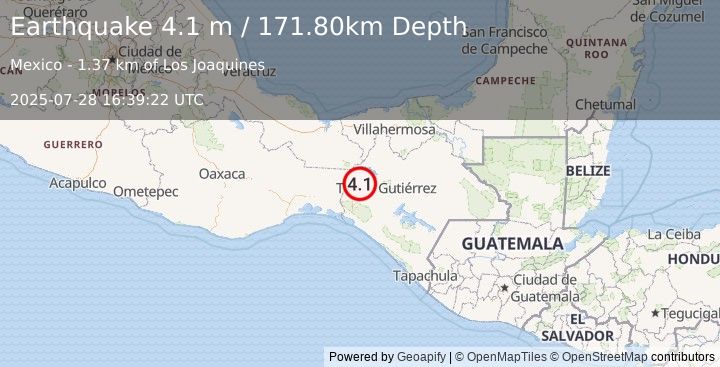 Earthquake CHIAPAS, MEXICO (4.1 m) (2025-07-28 16:39:22 UTC)