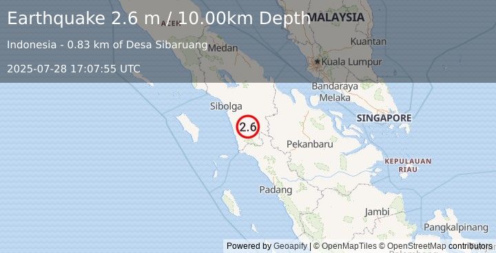 Earthquake NORTHERN SUMATRA, INDONESIA (2.6 m) (2025-07-28 17:07:55 UTC)