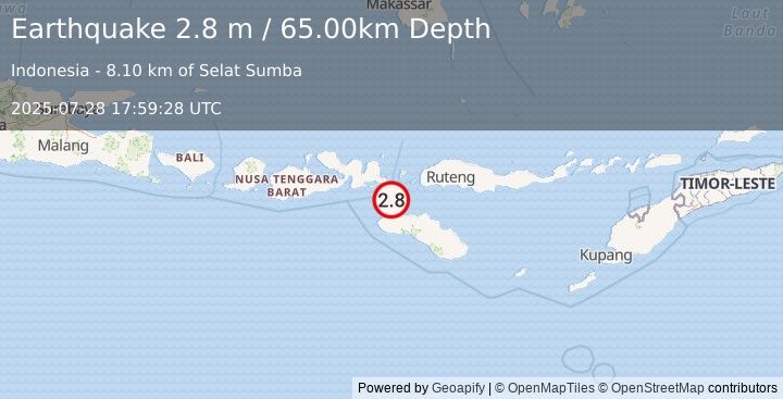 Earthquake SUMBA REGION, INDONESIA (2.8 m) (2025-07-28 17:59:28 UTC)
