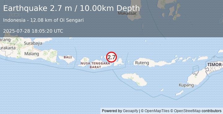 Earthquake SUMBAWA REGION, INDONESIA (2.7 m) (2025-07-28 18:05:20 UTC)