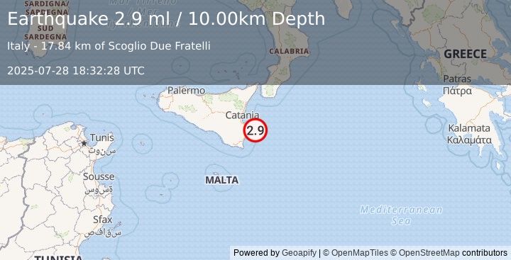 Earthquake SICILY, ITALY (2.9 ml) (2025-07-28 18:32:28 UTC)