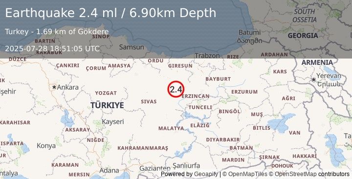 Earthquake EASTERN TURKEY (2.4 ml) (2025-07-28 18:51:05 UTC)