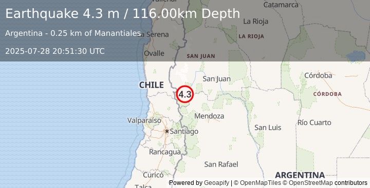 Earthquake SAN JUAN, ARGENTINA (4.2 m) (2025-07-28 20:51:54 UTC)