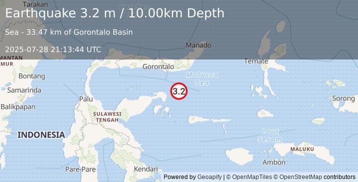 Earthquake SULAWESI, INDONESIA (3.2 m) (2025-07-28 21:13:44 UTC)