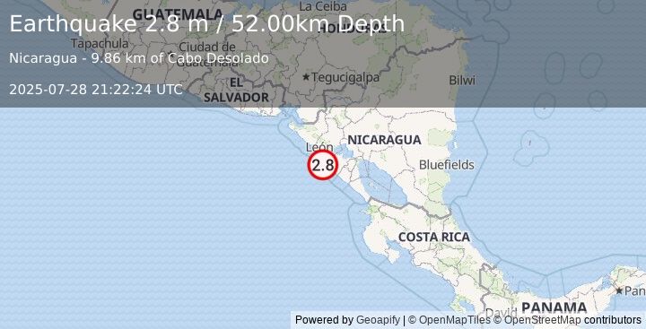 Earthquake NICARAGUA (2.8 m) (2025-07-28 21:22:24 UTC)