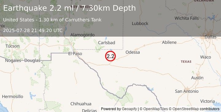 Earthquake WESTERN TEXAS (2.2 ml) (2025-07-28 21:49:20 UTC)