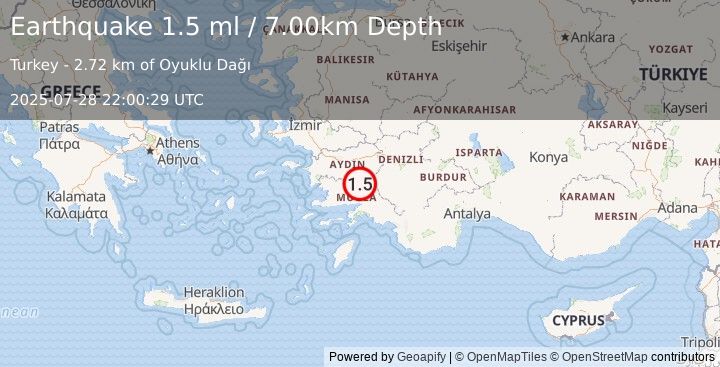 Earthquake WESTERN TURKEY (1.5 ml) (2025-07-28 22:00:29 UTC)