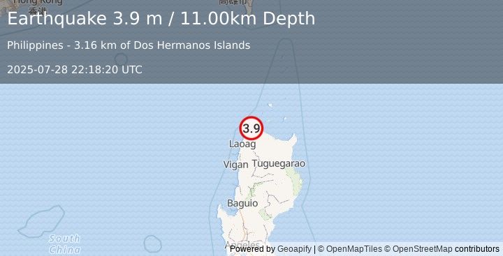 Earthquake LUZON, PHILIPPINES (3.9 m) (2025-07-28 22:18:20 UTC)