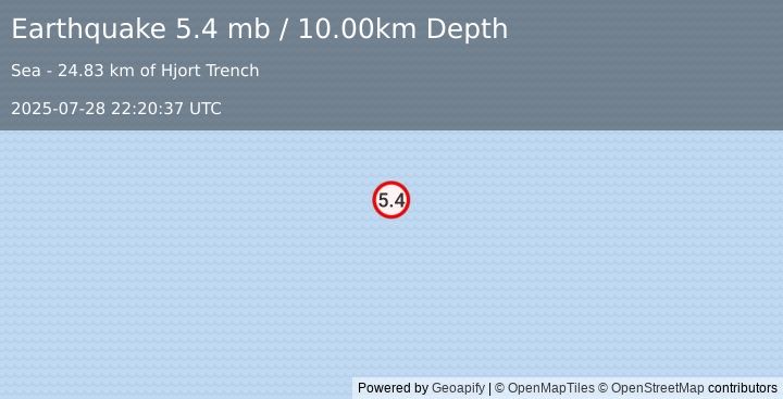 Earthquake MACQUARIE ISLAND REGION (5.4 mb) (2025-07-28 22:20:37 UTC)