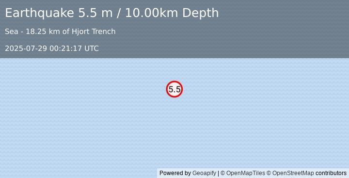 Earthquake MACQUARIE ISLAND REGION (5.4 mb) (2025-07-29 00:21:13 UTC)
