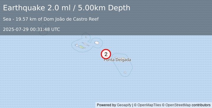 Earthquake AZORES ISLANDS, PORTUGAL (2.0 ml) (2025-07-29 00:31:48 UTC)