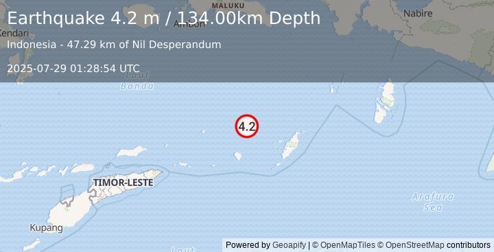 Earthquake BANDA SEA (4.2 m) (2025-07-29 01:28:54 UTC)