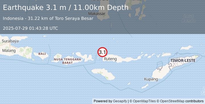 Earthquake FLORES REGION, INDONESIA (3.1 m) (2025-07-29 01:43:28 UTC)