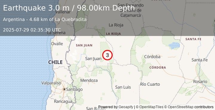 Earthquake SAN JUAN, ARGENTINA (3.0 m) (2025-07-29 02:35:30 UTC)