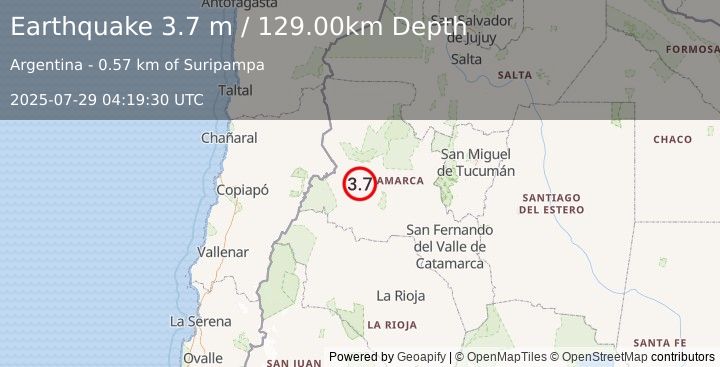 Earthquake CATAMARCA, ARGENTINA (3.7 m) (2025-07-29 04:19:30 UTC)