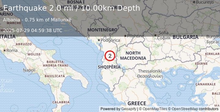 Earthquake ALBANIA (2.0 ml) (2025-07-29 04:59:38 UTC)