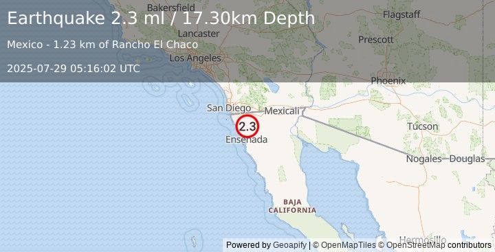 Earthquake BAJA CALIFORNIA, MEXICO (2.3 ml) (2025-07-29 05:16:02 UTC)