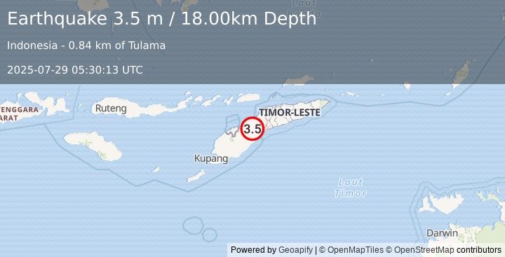 Earthquake TIMOR REGION (3.5 m) (2025-07-29 05:30:13 UTC)