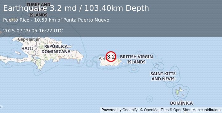 Earthquake PUERTO RICO REGION (3.2 md) (2025-07-29 05:16:22 UTC)