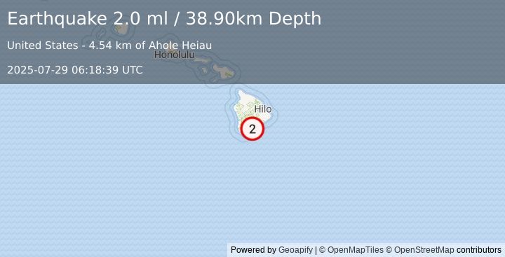 Earthquake ISLAND OF HAWAII, HAWAII (2.0 ml) (2025-07-29 06:18:39 UTC)