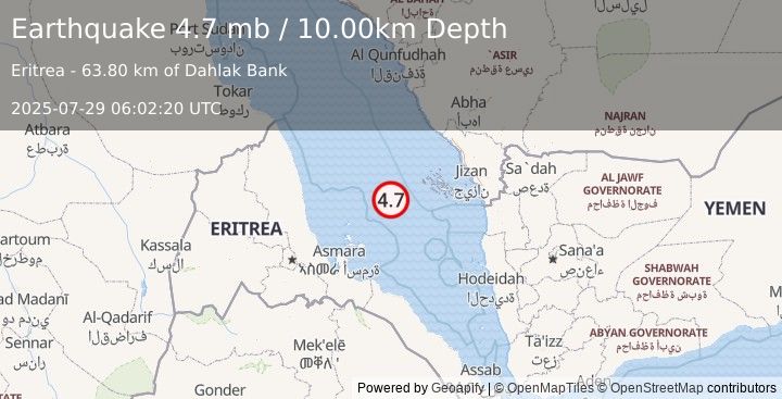 Earthquake RED SEA (4.6 mb) (2025-07-29 06:02:18 UTC)