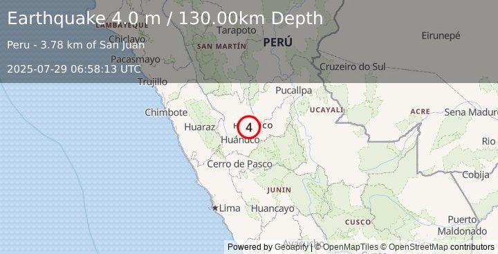 Earthquake CENTRAL PERU (4.0 m) (2025-07-29 06:58:13 UTC)