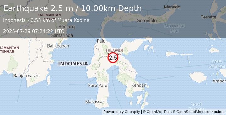 Earthquake SULAWESI, INDONESIA (2.5 m) (2025-07-29 07:24:22 UTC)