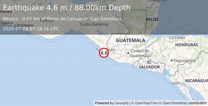 Earthquake OFFSHORE CHIAPAS, MEXICO (4.5 mb) (2025-07-29 07:18:07 UTC)